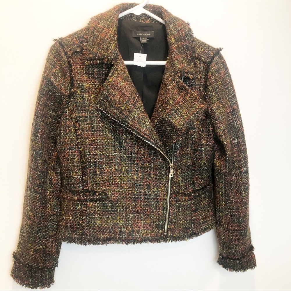 Ann Taylor Fringe Tweed Moto Jacket Size 6 NWT